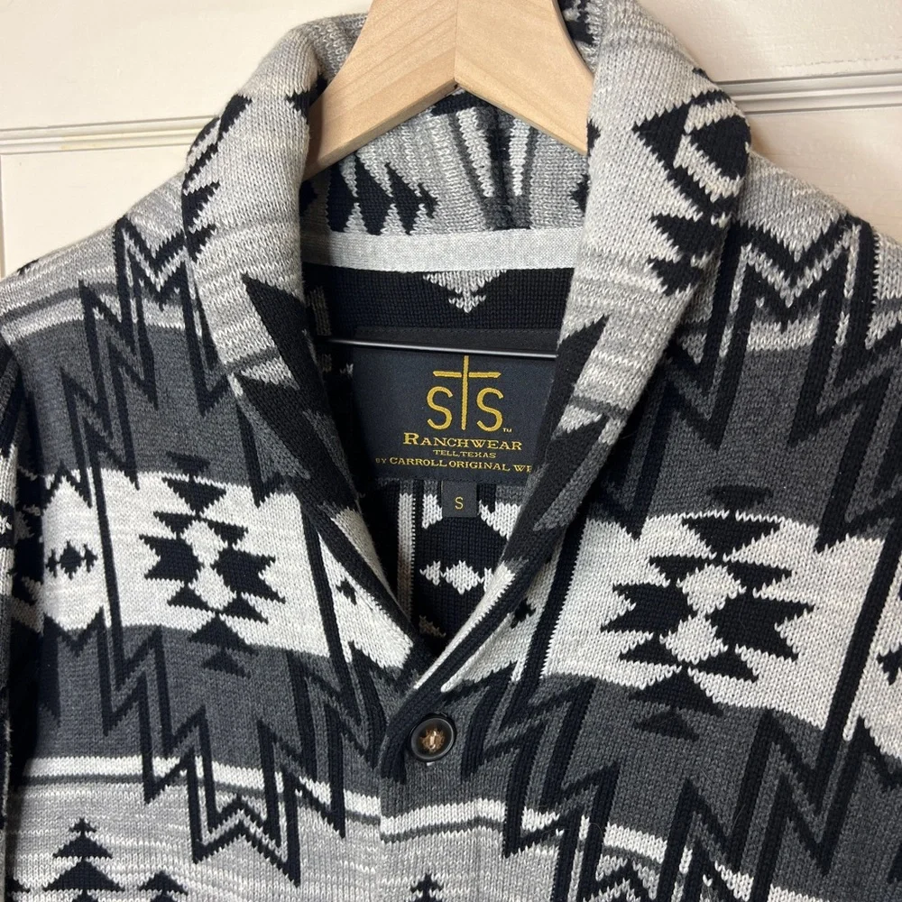 STS Ranchwear Aztec Shawl Collar Knit Cardigan Sweater - Picture 3 of 5